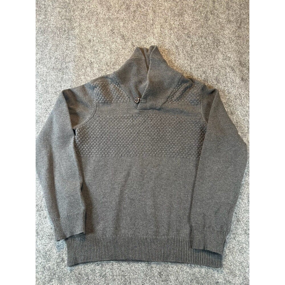 British Khaki Mens Gray Shawl Collar Button Sweater Medium Casual Cotton Winter